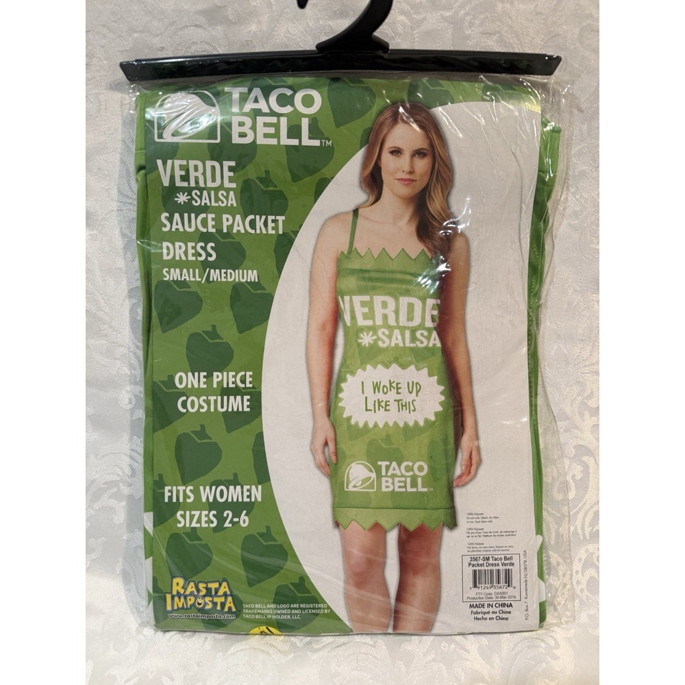 TACO BELL SALSA VERDE PACKET / COSTUME DRESS Size 2-6 Women New